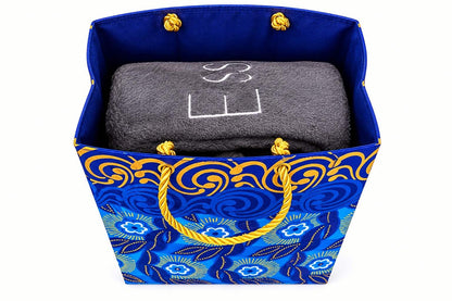 African Wax Print Mini Gift Bag - Dark Blue Blue White Gold | Reusable Fabric Gift Wrap | Gezia Accents