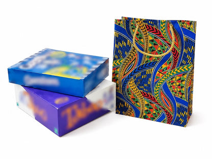 African Wax Print Mini, Extra Small, Small, Medium Gift Bag - Royal Blue Green Red Orange Yellow Black Gold | Reusable Fabric Gift Wrap | Gezia Accents