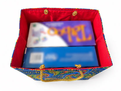 African Wax Print Mini, Extra Small, Small, Medium Gift Bag - Royal Blue Green Red Orange Yellow Black Gold | Reusable Fabric Gift Wrap | Gezia Accents
