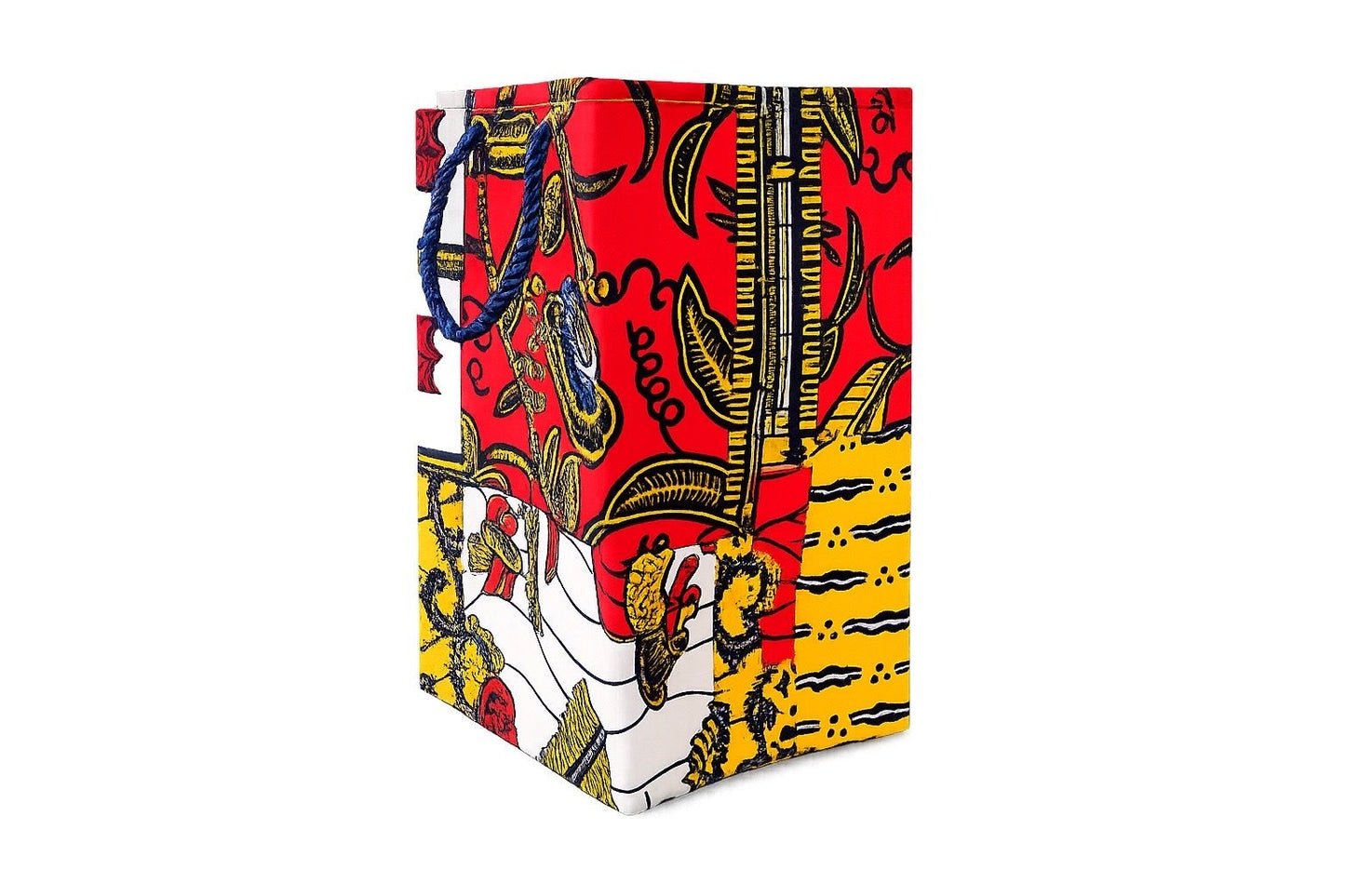 Ethnic, Fabric, Patterned, Handmade White, Red, Yellow, and Black Small Bag