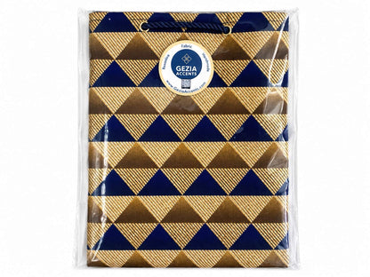 African Wax Print Gift Bag | Gold, Dark Blue & Brown | Mini to Medium