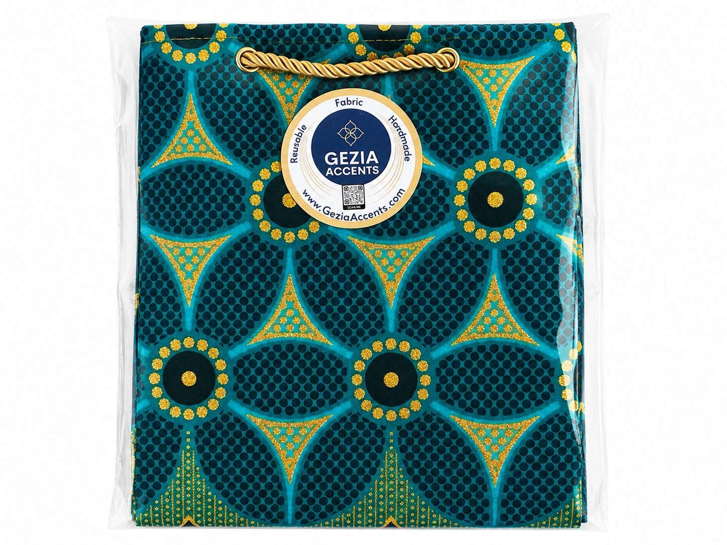 Ethnic, Fabric, Patterned, Handmade Dark Green, Green, and Gold Square Bag