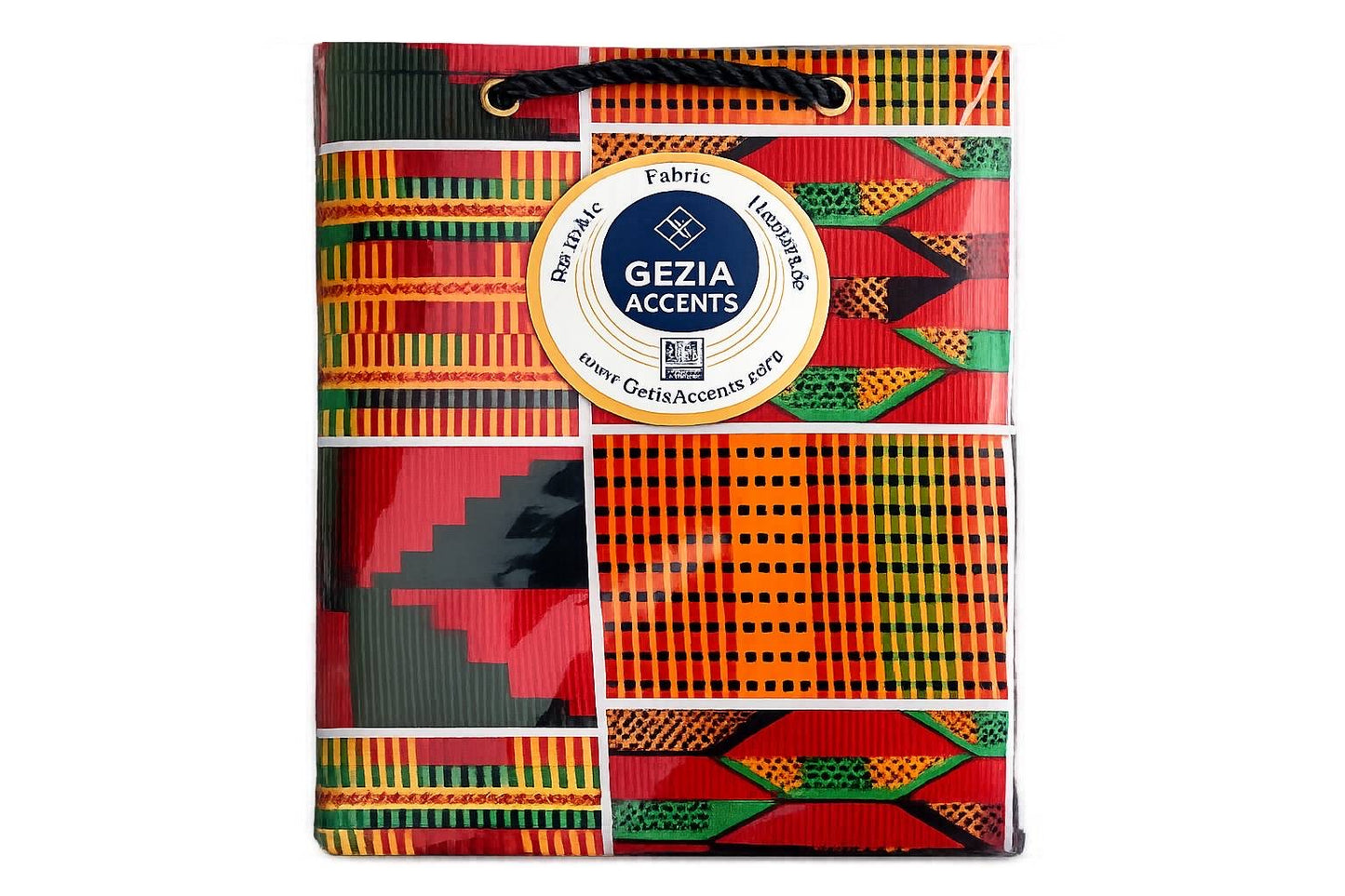 African Wax Print Extra Small Gift Bag - Orange Red Green Black White | Reusable Fabric Gift Wrap | Gezia Accents