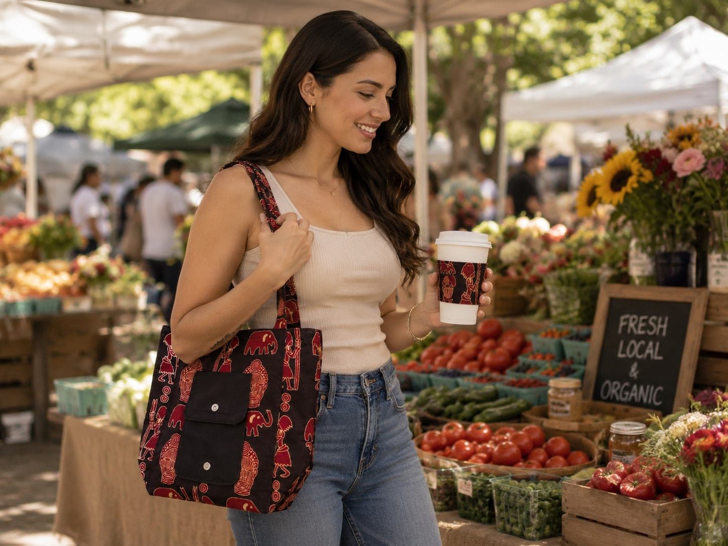 African Print Foldable Market Bag | Reusable Tote by Gezia Accents
