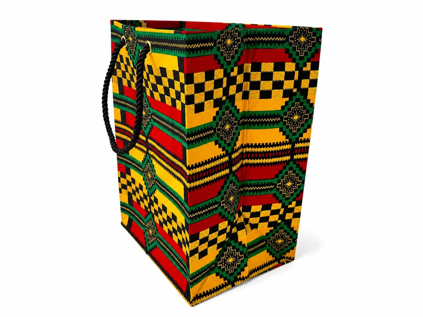 African Wax Print Extra Small Gift Bag - Yellow Red Green Black Gold | Reusable Fabric Gift Wrap | Gezia Accents