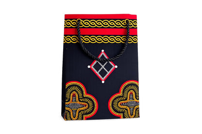 African Wax Print Gift Bag | Red, Black & Gold | Mini to Medium