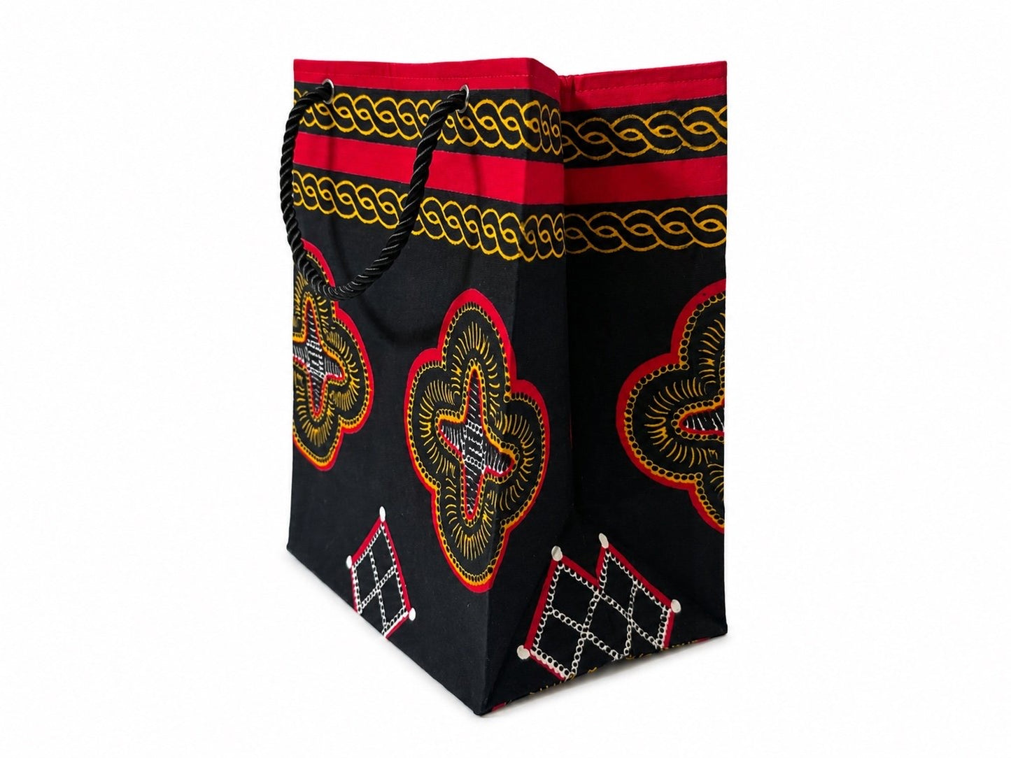 African Wax Print Gift Bag | Red, Black & Gold | Mini to Medium