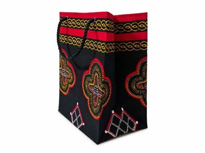 African Wax Print Gift Bag | Red, Black & Gold | Mini to Medium