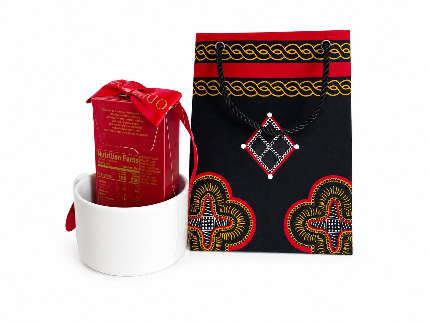 African Wax Print Gift Bag | Red, Black & Gold | Mini to Medium