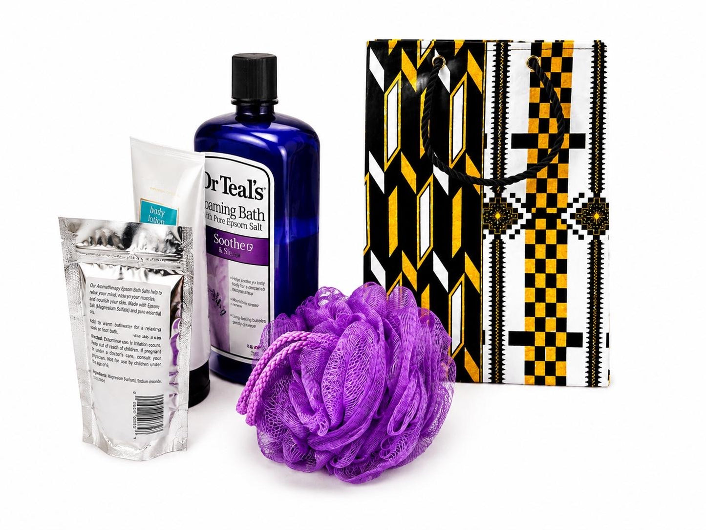 African Wax Print Extra Small Gift Bag - White Black Gold | Reusable Fabric Gift Wrap | Gezia Accents | Mini to Medium