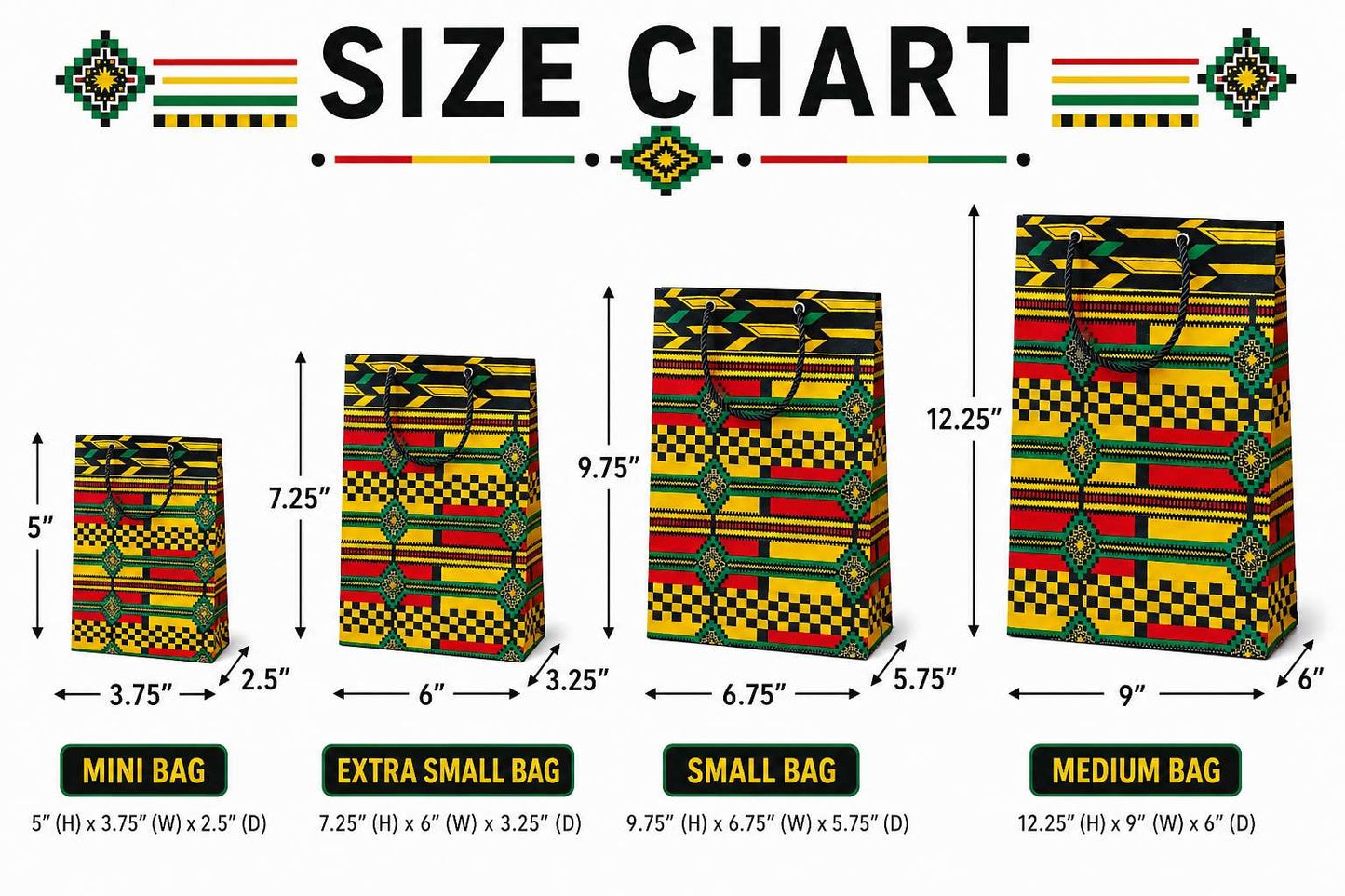 African Wax Print Extra Small Gift Bag - Yellow Red Green Black Gold | Reusable Fabric Gift Wrap | Gezia Accents