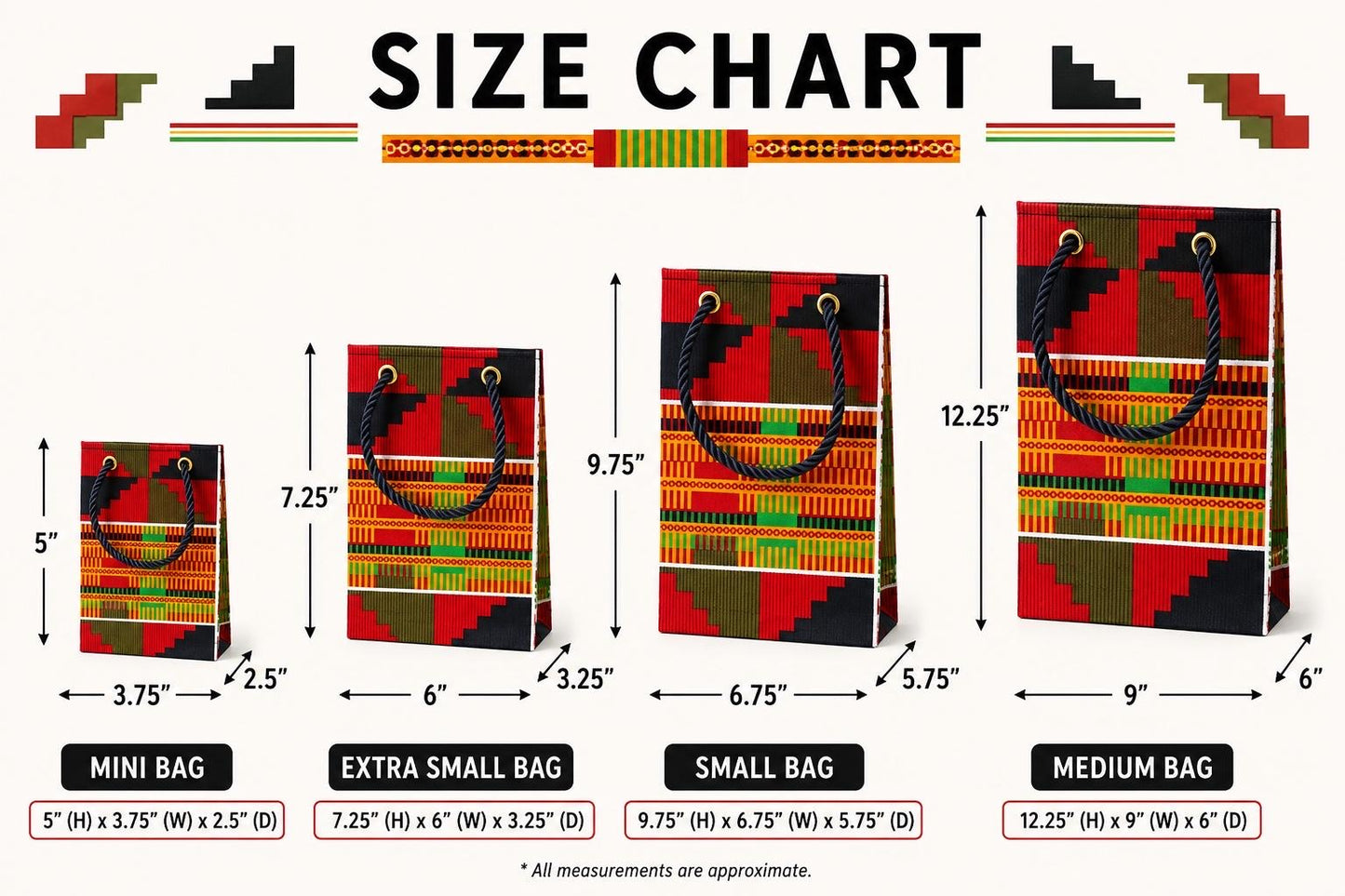 African Wax Print Extra Small Gift Bag - Orange Red Green Black White | Reusable Fabric Gift Wrap | Gezia Accents