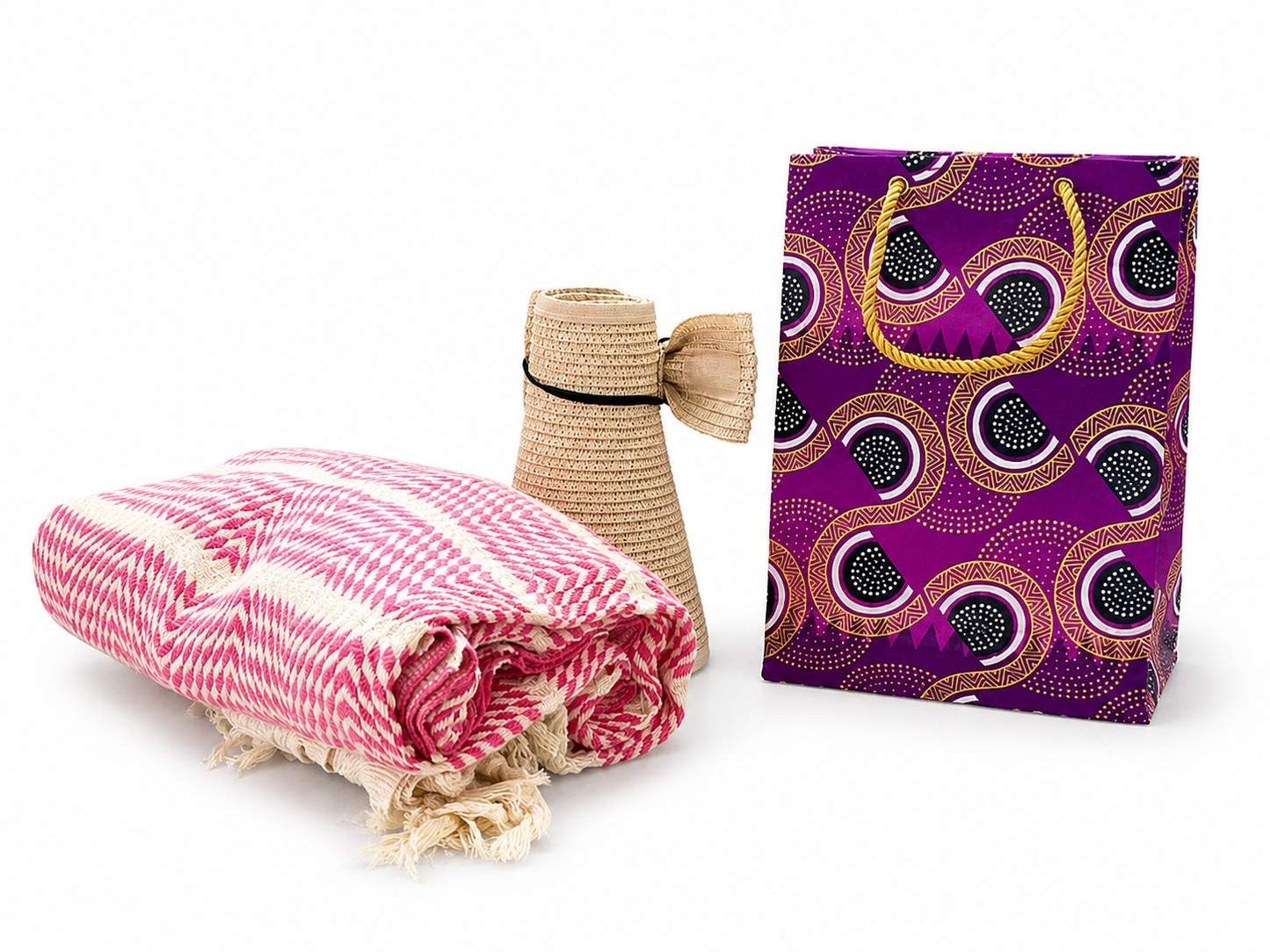 Ethnic, Fabric, Patterned, Handmade Purple, Black, White and Gold Small Bag