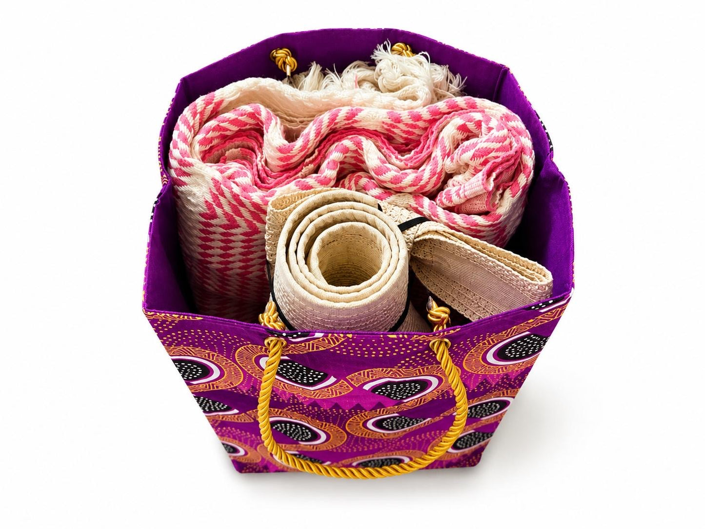 Ethnic, Fabric, Patterned, Handmade Purple, Black, White and Gold Small Bag