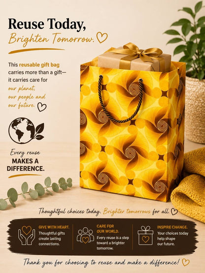 African Wax Print Mini Small Extra Small Medium Gift Bags - Yellow Orange Brown Gold | Reusable Fabric Gift Wrap | Gezia Accents