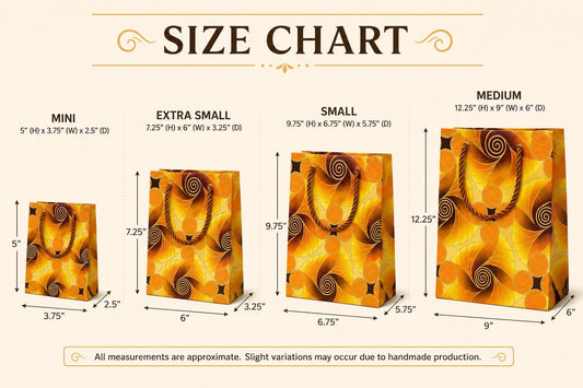 African Wax Print Mini Small Extra Small Medium Gift Bags - Yellow Orange Brown Gold | Reusable Fabric Gift Wrap | Gezia Accents