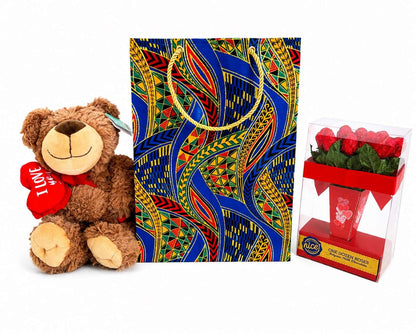 African Wax Print Mini, Extra Small, Small, Medium Gift Bag - Royal Blue Green Red Orange Yellow Black Gold | Reusable Fabric Gift Wrap | Gezia Accents