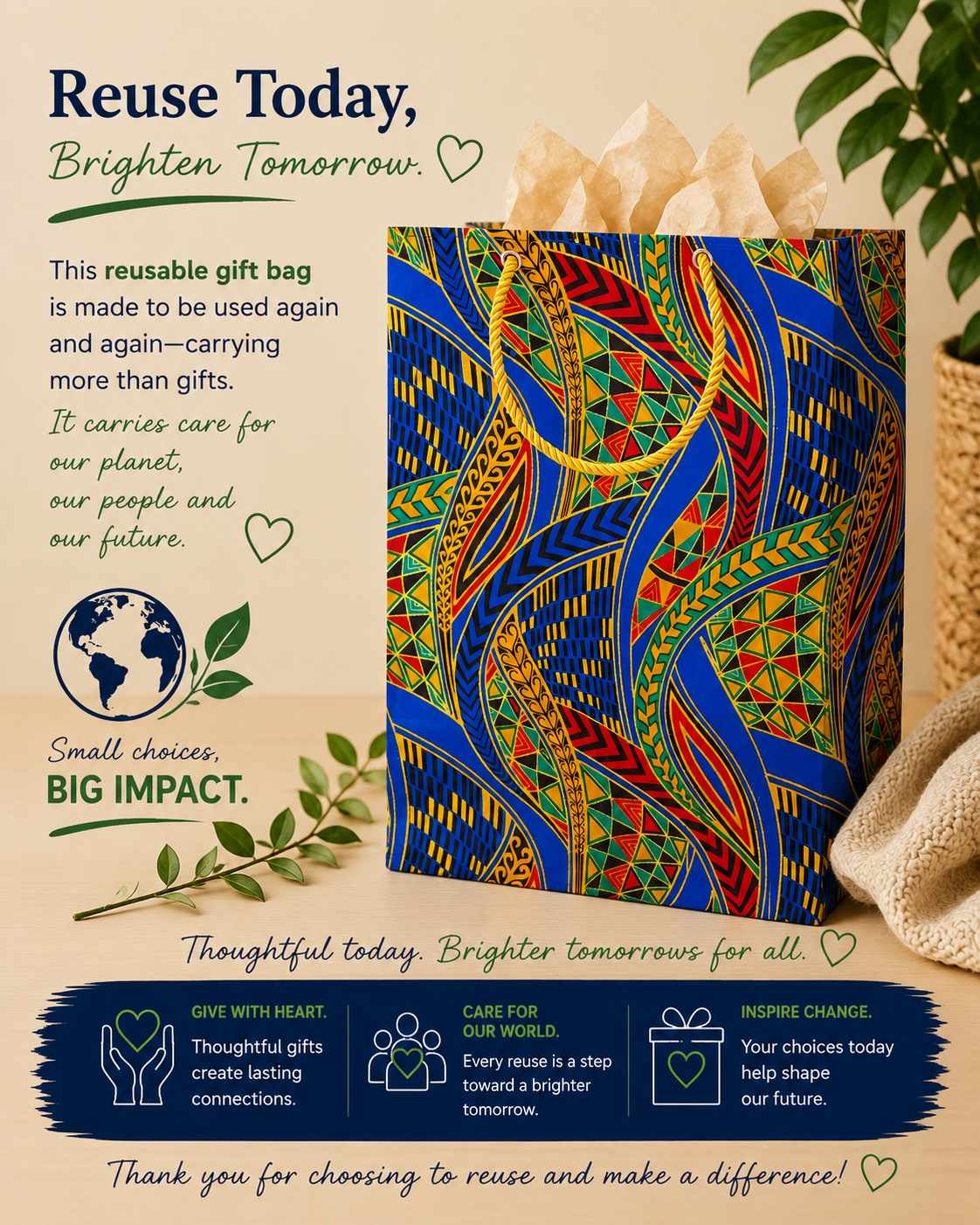 African Wax Print Mini, Extra Small, Small, Medium Gift Bag - Royal Blue Green Red Orange Yellow Black Gold | Reusable Fabric Gift Wrap | Gezia Accents