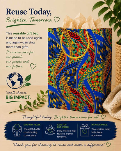 African Wax Print Mini, Extra Small, Small, Medium Gift Bag - Royal Blue Green Red Orange Yellow Black Gold | Reusable Fabric Gift Wrap | Gezia Accents