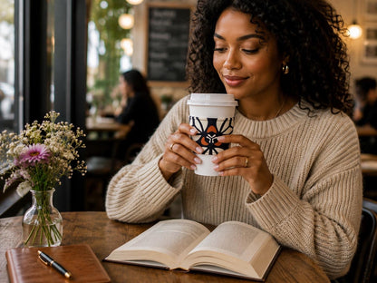 African Wax Print Cup Sleeve - Cream Black Brown | Reusable Coffee Cozy | Gezia Accents (Copy) (Copy)