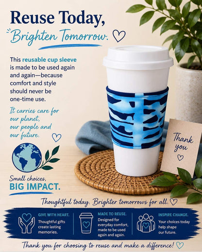 African Wax Print Cup Sleeve - Dark Blue, Blue and White | Reusable Coffee Cozy | Gezia Accents (Copy)