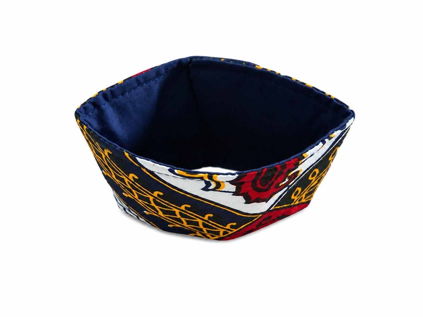 African Wax Print Cup Sleeve - Dark Blue Red Yellow White | Reusable Coffee Cozy | Gezia Accents (Copy)