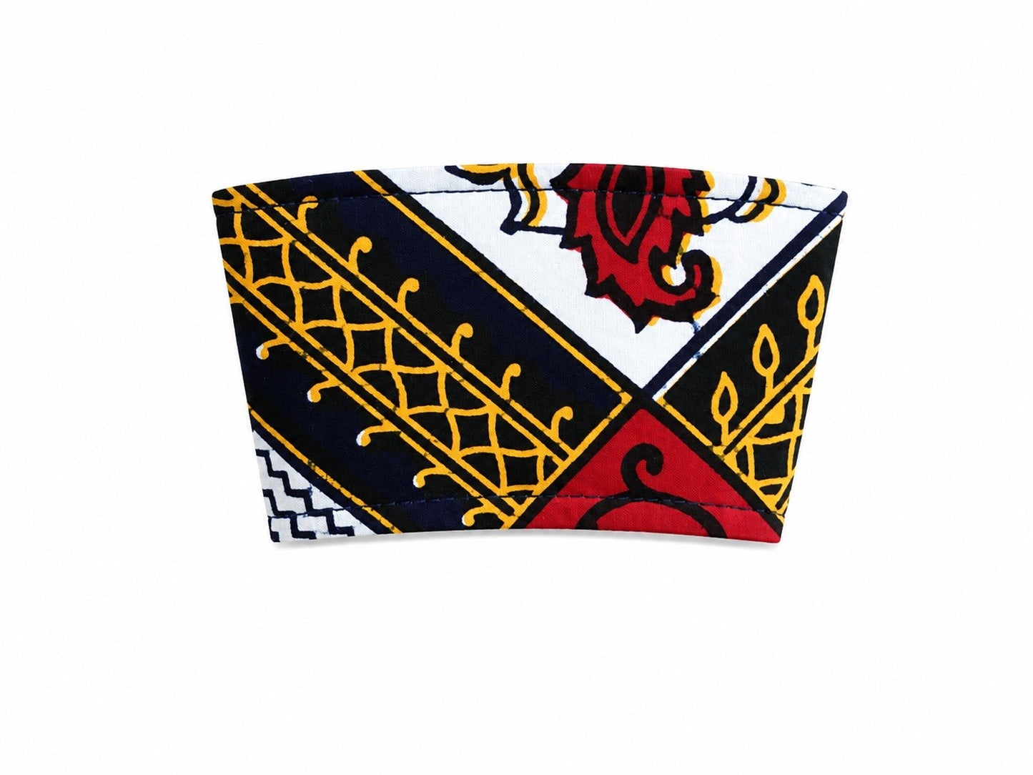 African Wax Print Cup Sleeve - Dark Blue Red Yellow White | Reusable Coffee Cozy | Gezia Accents (Copy)