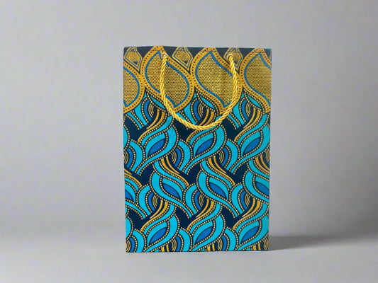 Ethnic, Fabric, Patterned, Handmade Turqoise, Dark Blue and Gold Medium Bag