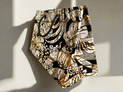 Ethnic, Fabric, Patterned, Handmade Black, Cream, and Brown Medium Horizontal Bag