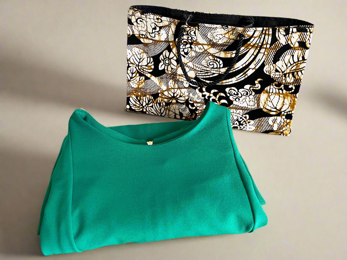 Ethnic, Fabric, Patterned, Handmade Black, Cream, and Brown Medium Horizontal Bag