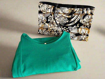 Ethnic, Fabric, Patterned, Handmade Black, Cream, and Brown Medium Horizontal Bag