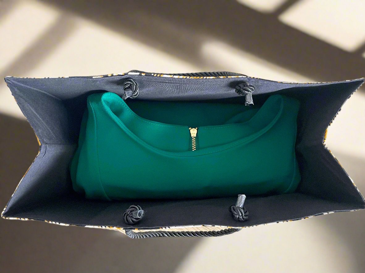 Ethnic, Fabric, Patterned, Handmade Black, Cream, and Brown Medium Horizontal Bag