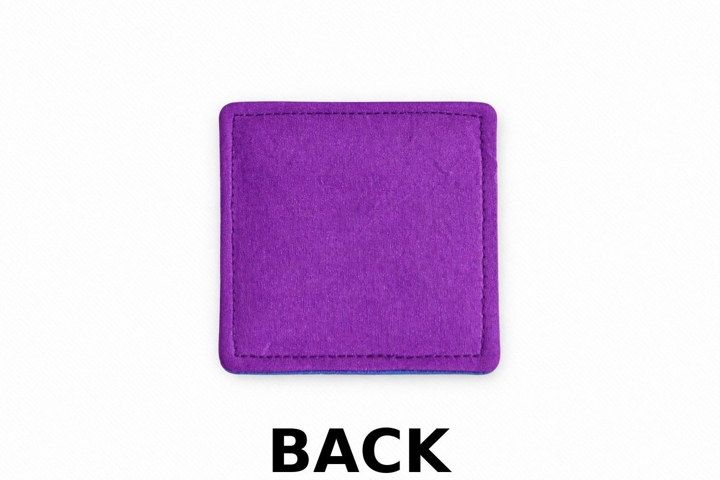 Purple back view of corner bookmark on a light gray background