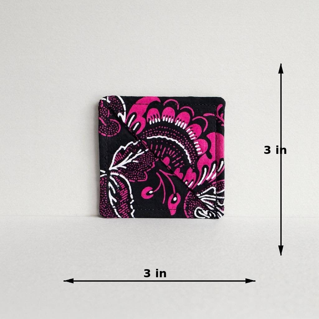Black, pink & white corner bookmark with abstract design 3x3 dimensions shown on a light gray background