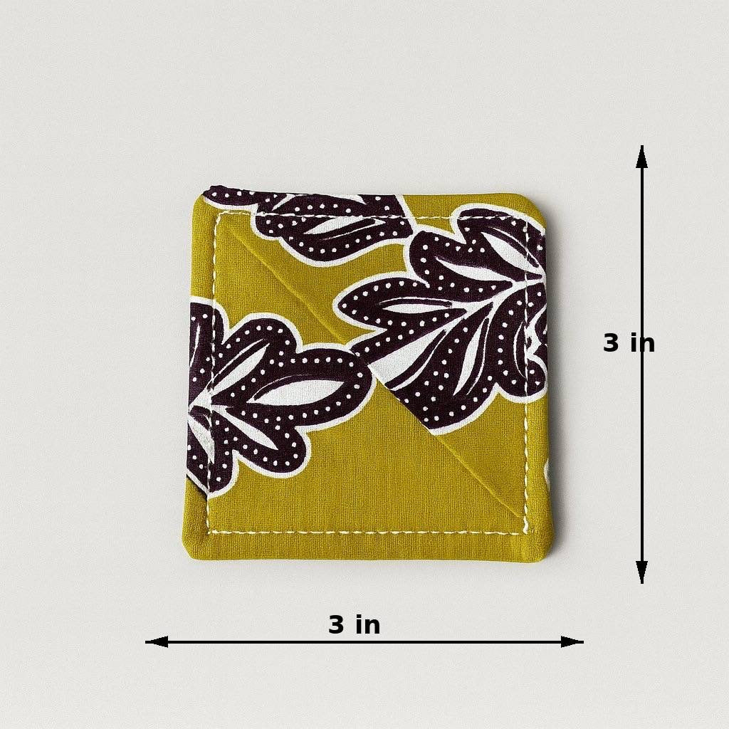 Green, white, & brown corner bookmark with abstract design 3x3 dimensions shown on a light gray background