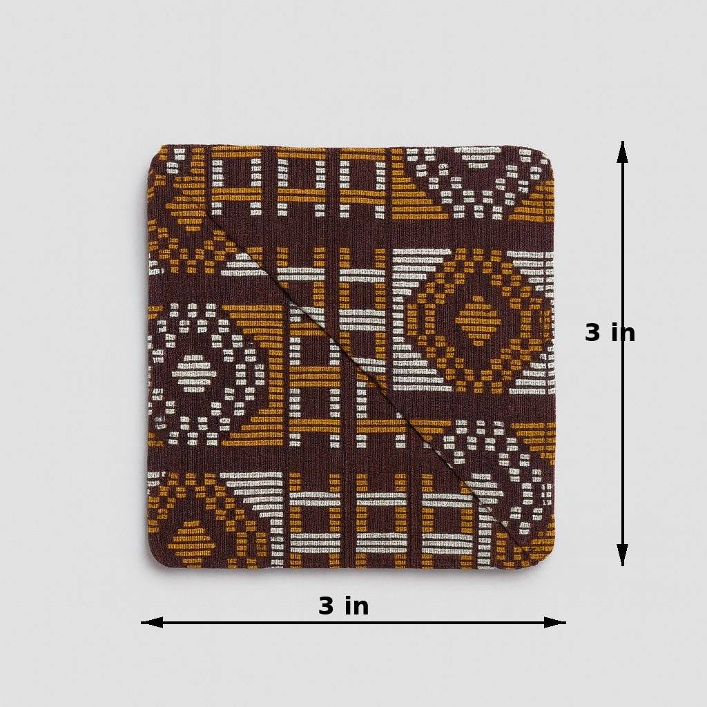 Brown, copper, & gold corner bookmark with abstract design 3x3 dimensions shown on a light gray background