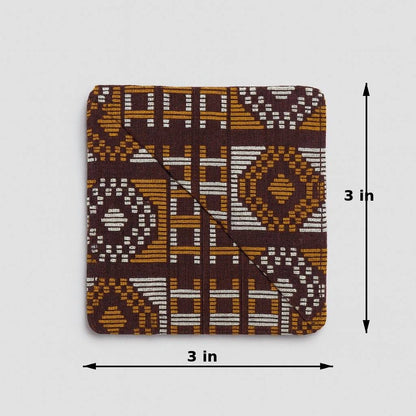 Brown, copper, & gold corner bookmark with abstract design 3x3 dimensions shown on a light gray background