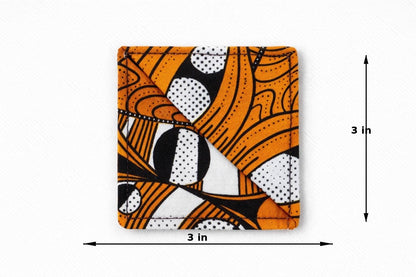 Orange, black, & white corner bookmark with abstract design 3x3 dimensions shown on a light gray background
