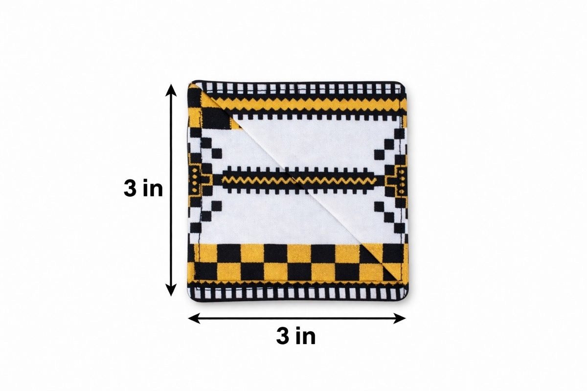 White, black, & gold corner bookmark with abstract design 3x3 dimensions shown on a light gray background