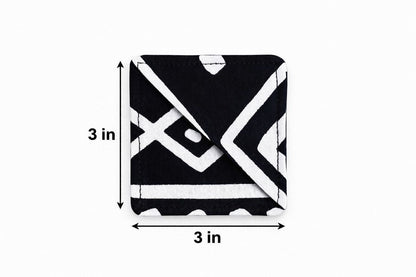 Black & white corner bookmark with abstract design 3x3 dimensions shown on a light gray background