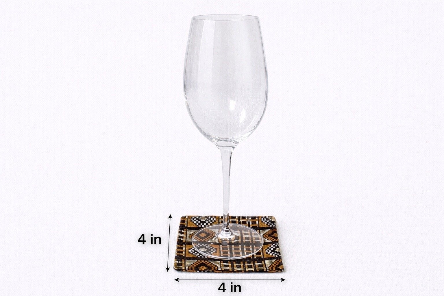 Dark brown, orange, & gold patterned fabric coasters dimensions