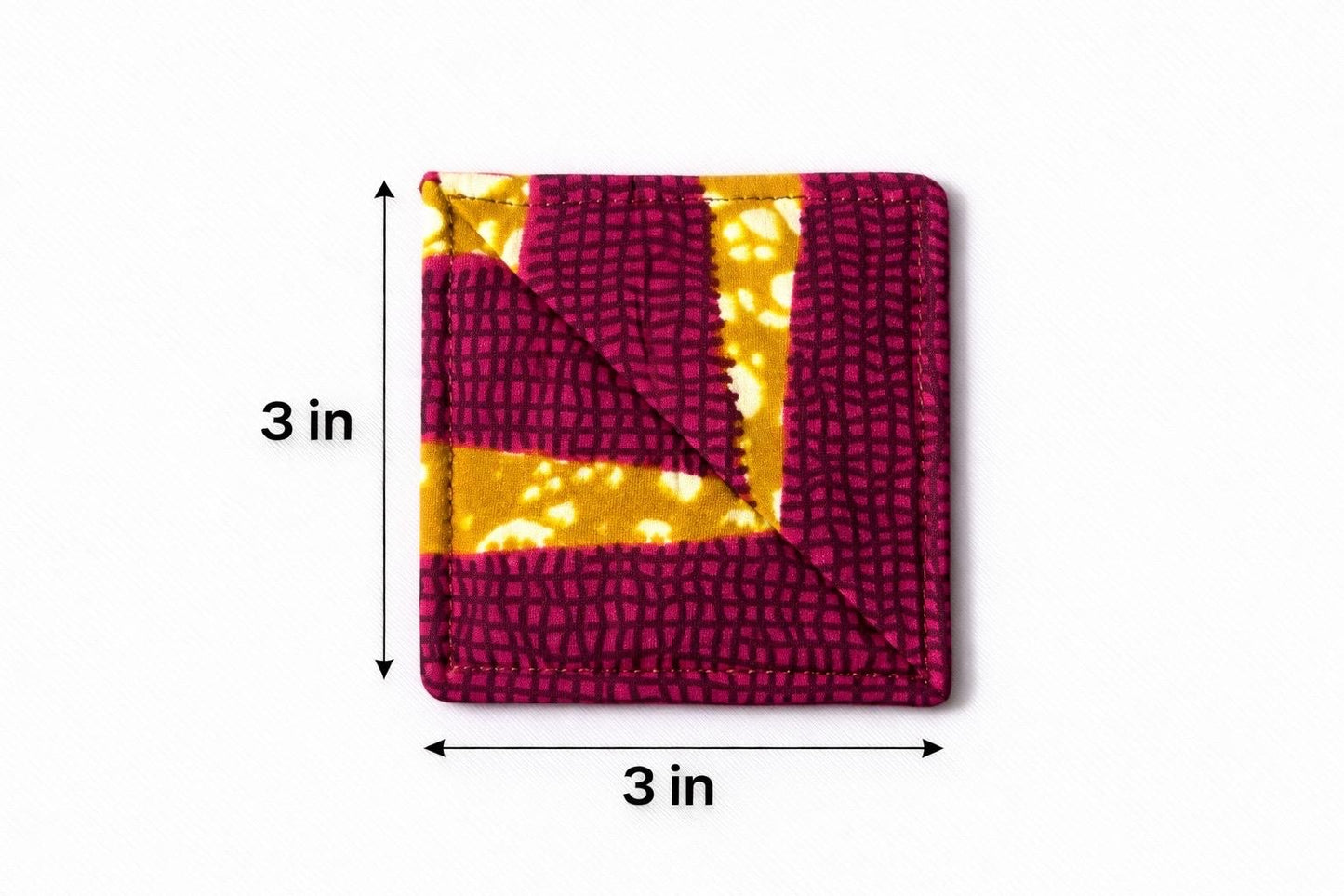 Pink, brown, cream, & gold corner bookmark with abstract design 3x3 dimensions shown on a light gray background