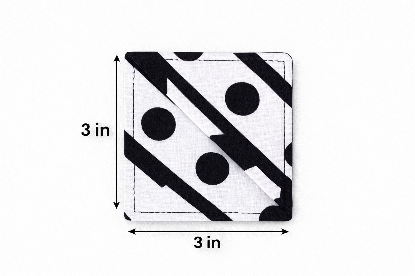 White, red & black corner bookmark with abstract design 3x3 dimensions shown on a light gray background 