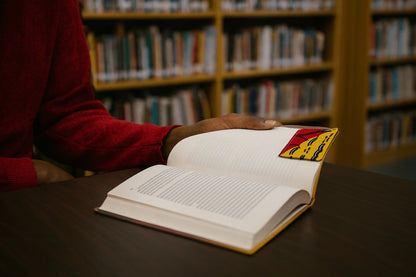 Handmade African fabric bookmark in book lifestyle shot