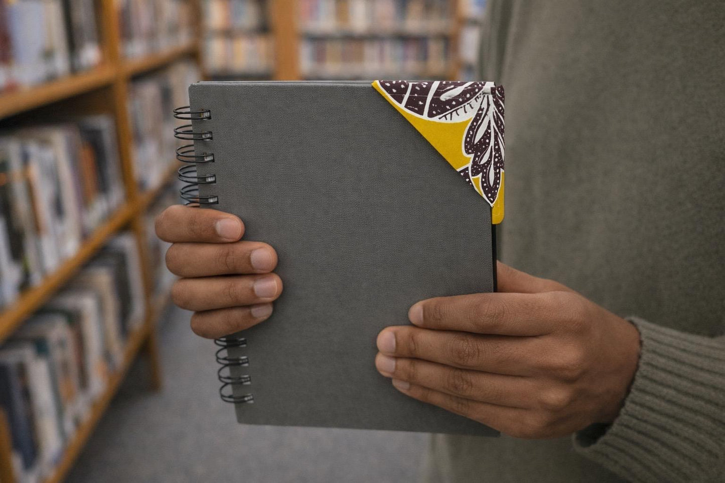 Handmade African fabric bookmark in book lifestyle shot