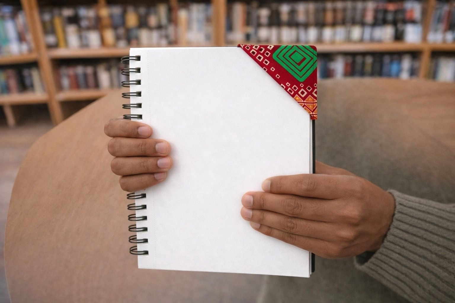 Handmade African fabric bookmark in book lifestyle shot