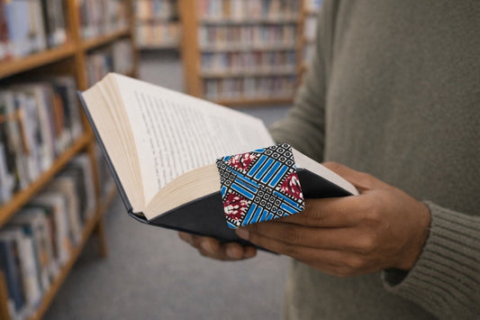 Handmade African fabric bookmark in book lifestyle shot