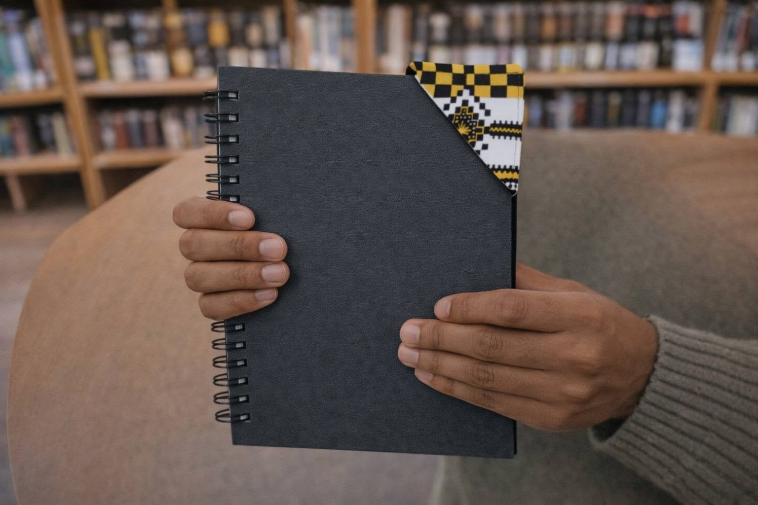 Handmade African fabric bookmark in book lifestyle shot