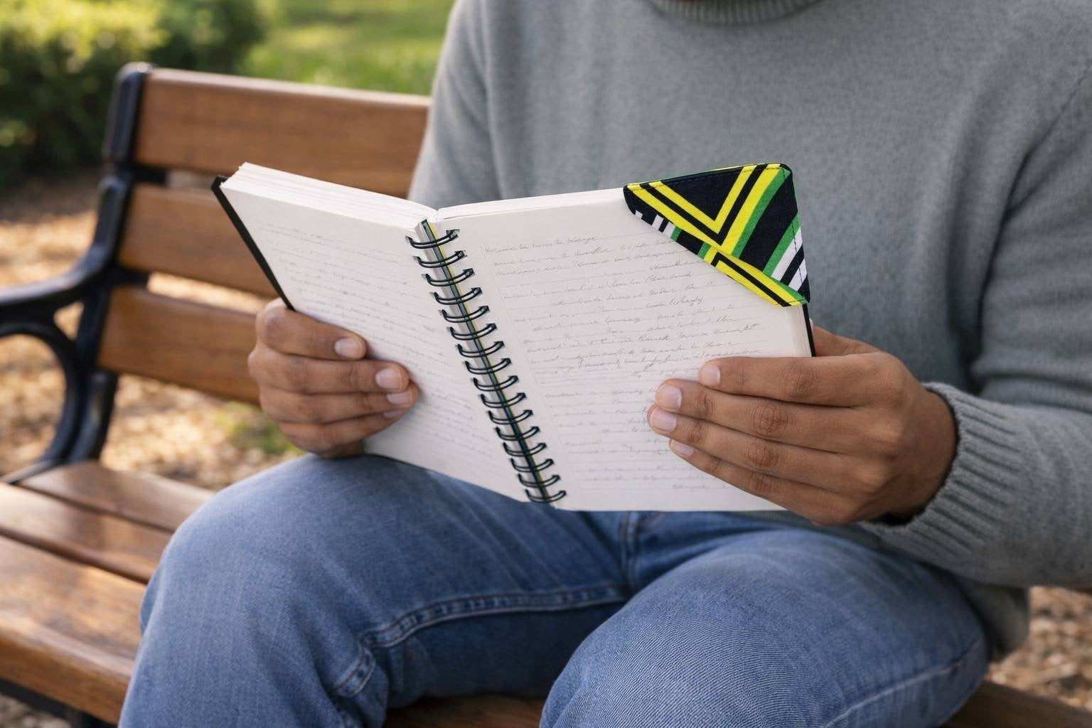 Handmade African fabric bookmark in book lifestyle shot