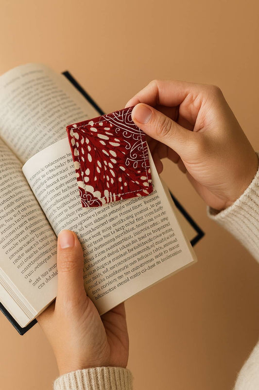 Handmade African fabric bookmark in book lifestyle shot